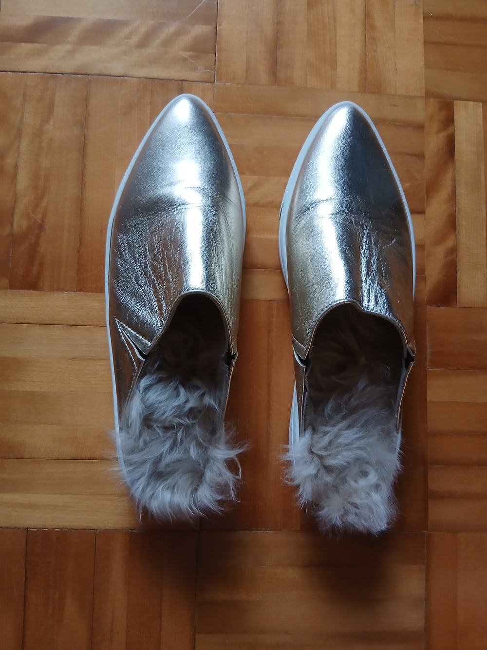 ZCD/Montreal Metallic Gold Real-Fur Slip-On Mules for Women